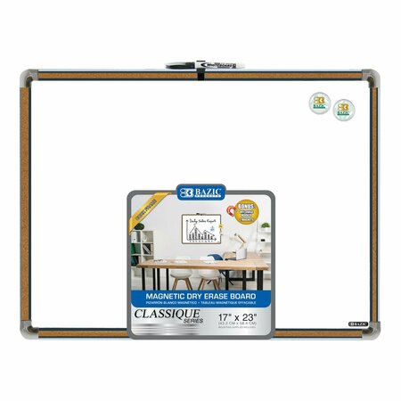BAZIC PRODUCTS Cork Framed Magnetic Dry Erase Board with Marker and 2 Magnets, 17in. x 23in. 6022